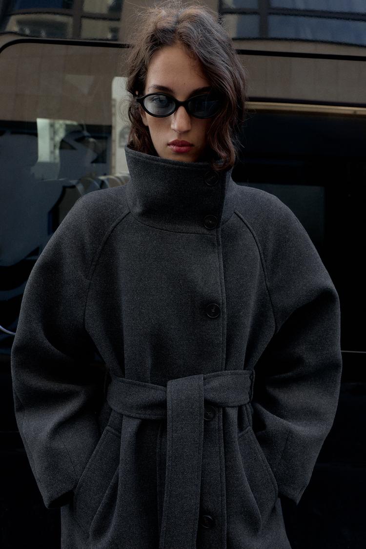 Sol y Mar - Abrigo largo con cuello alto y cinturón